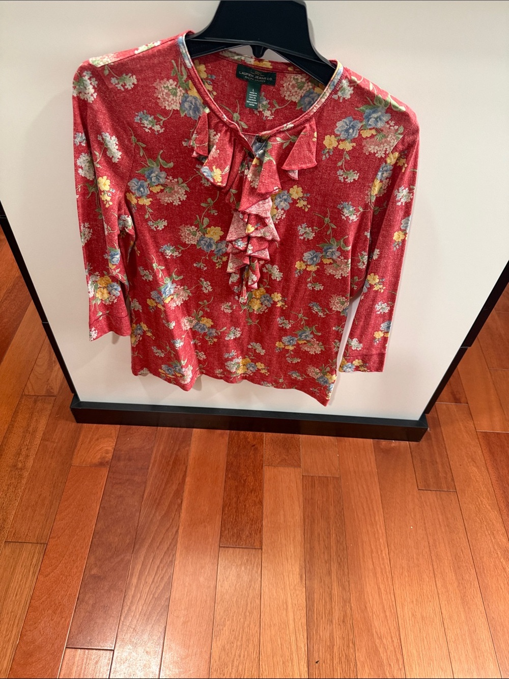 Lauren Ralph Lauren Red Floral Ruffle-Neck Blouse